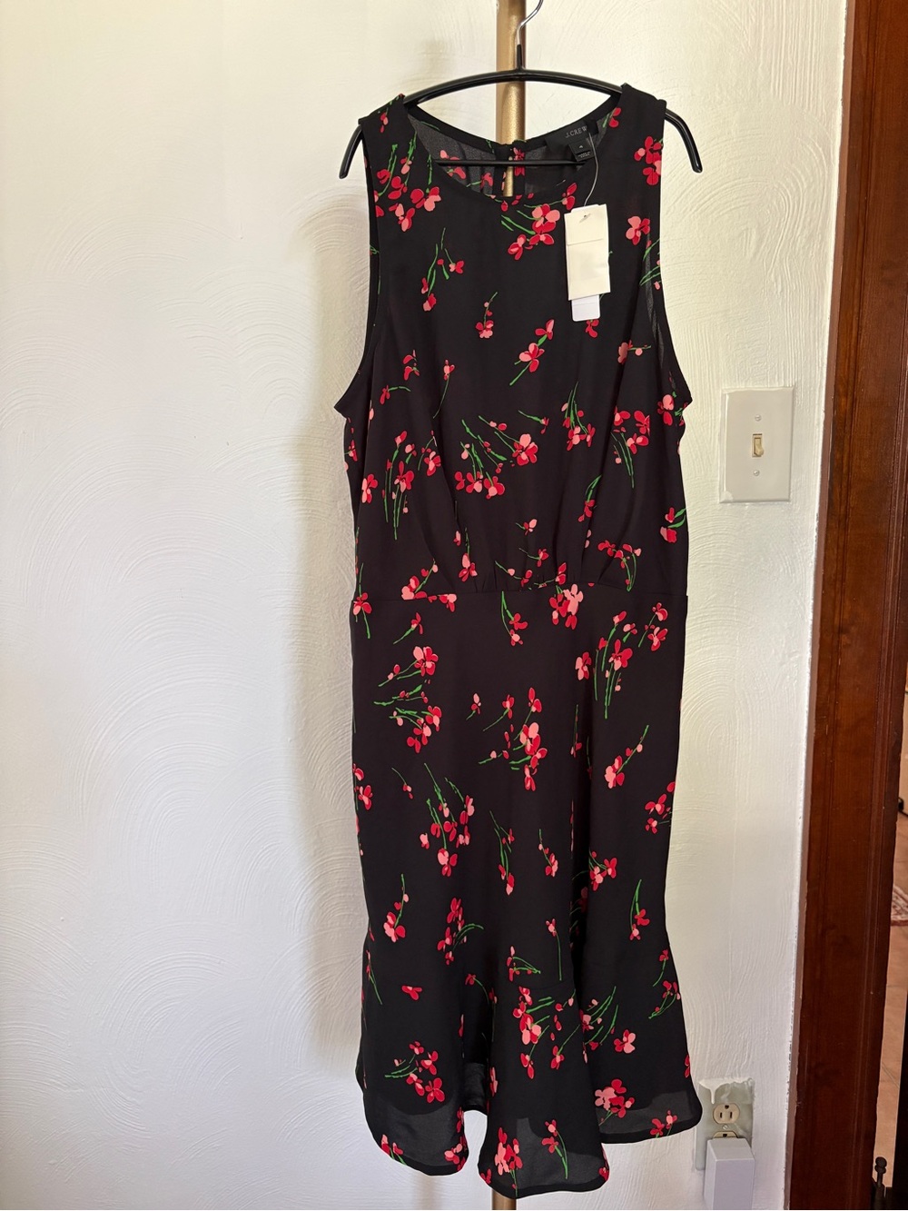 NWT -Size 4 J. Crew Ruched Waist Dress with Red Cherry Floral Print